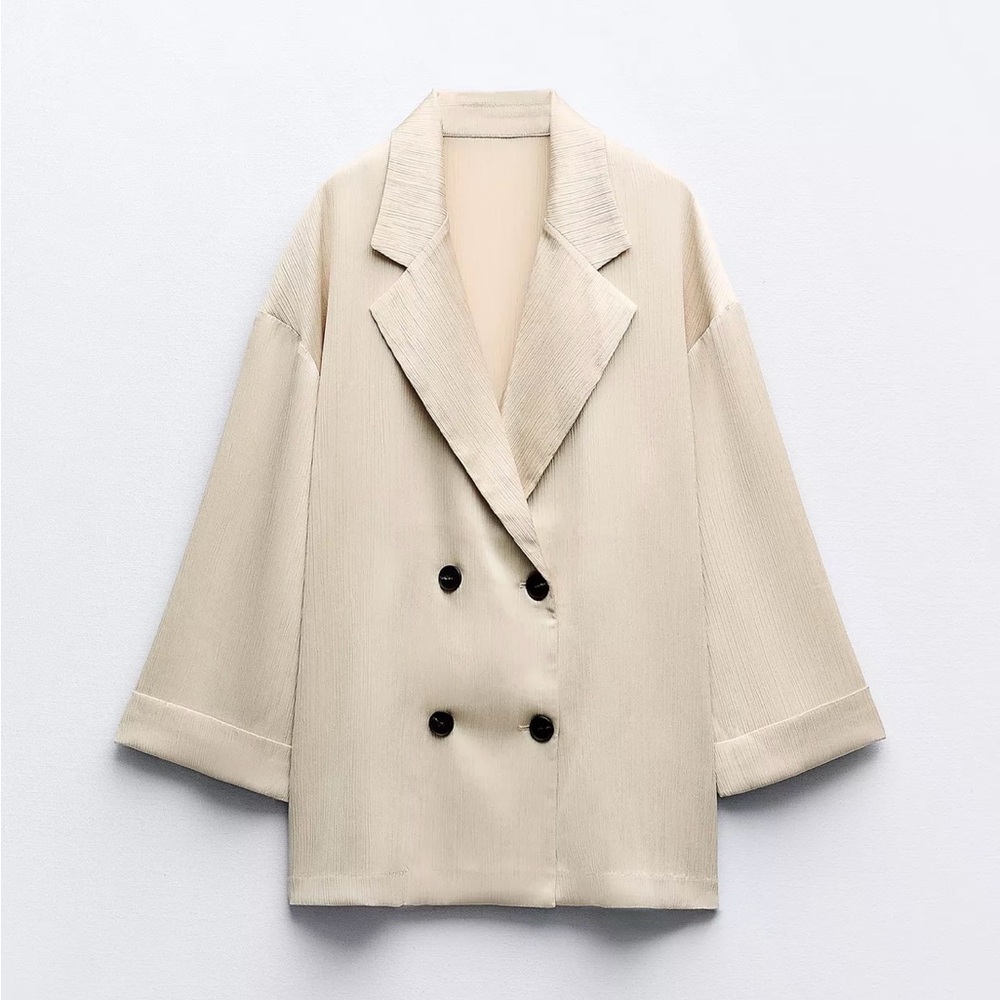 Zara Double-Breasted Light Cream Blazer